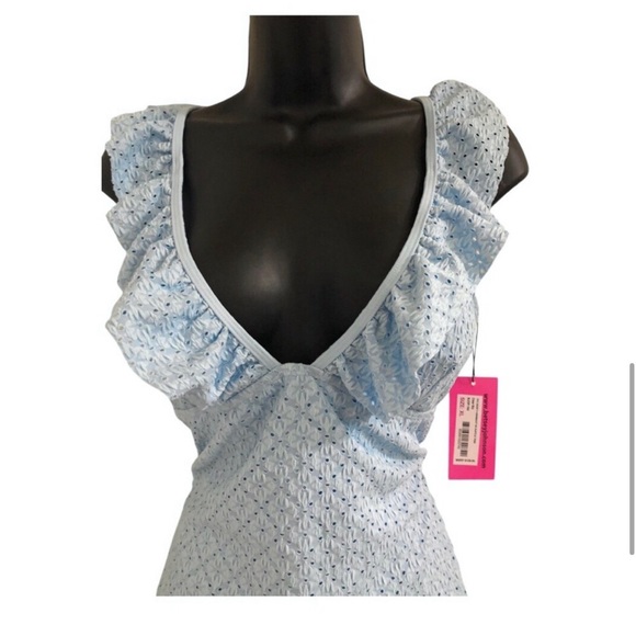 Betsey Johnson Clear sky blue 1piece Ruffle strap eyelet Swimsuit‎ size medium - Picture 14 of 16